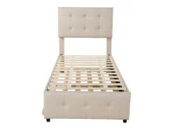 Getuft Onderschuifbed 90X200Cm - Verstelbaar Hoofdeinde - Linnen Stof - Beige
