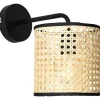 Gevlochten Wandlamp In Etnische Stijl - Neirobi - Ijzer En Rotan - H25 Cm - Zwart En Naturel