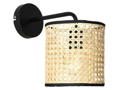 Gevlochten Wandlamp In Etnische Stijl - Neirobi - Ijzer En Rotan - H25 Cm - Zwart En Naturel