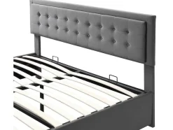 Gewatteerd Opbergbed 160X200Cm In Fluweel Met Lade + Lattenbodem - Grijs (Zonder Matras)