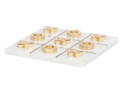 Gezelschapsspel - Boter-Kaas-En-Eieren - Marmer En Messing En Wit - L20,5 X H2,5 X D20,5 Cm - Tactoe