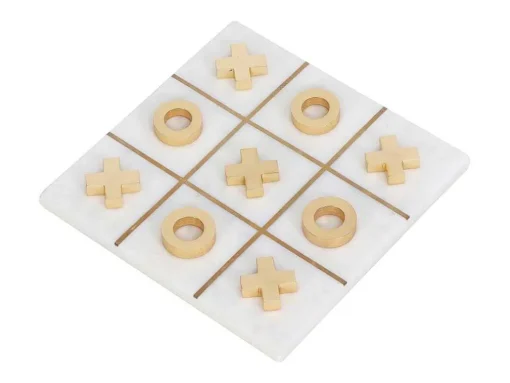 Gezelschapsspel - Boter-Kaas-En-Eieren - Marmer En Messing En Wit - L20,5 X H2,5 X D20,5 Cm - Tactoe