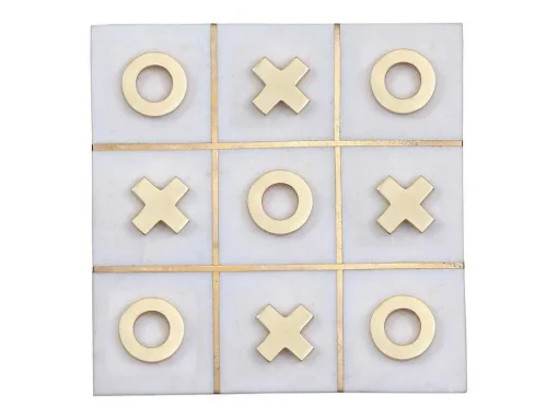 Gezelschapsspel - Boter-Kaas-En-Eieren - Marmer En Messing En Wit - L20,5 X H2,5 X D20,5 Cm - Tactoe