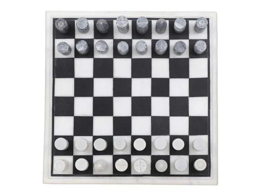 Gezelschapsspel - Schaakbord - Wit En Zwart Marmer - L30,5 X H2,54 X D30,5 Cm - Chessy
