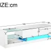 Glanzend Tv-Meubel Met 2 Deuren En 2 Glazen Planken - Spaanplaat - Led'S - Wit