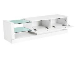 Glanzend Tv-Meubel Met 2 Deuren En 2 Glazen Planken - Spaanplaat - Led'S - Wit