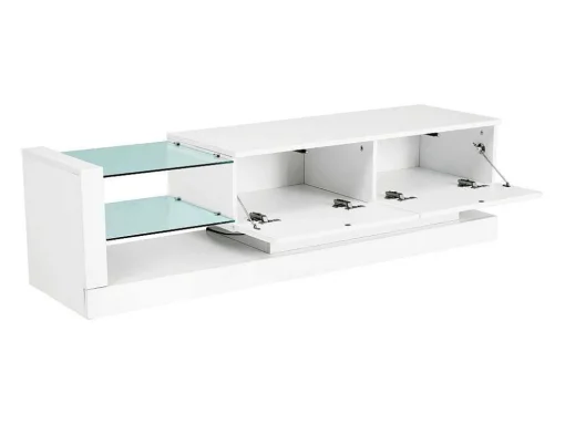Glanzend Tv-Meubel Met 2 Deuren En 2 Glazen Planken - Spaanplaat - Led'S - Wit
