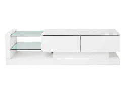 Glanzend Tv-Meubel Met 2 Deuren En 2 Glazen Planken - Spaanplaat - Led'S - Wit