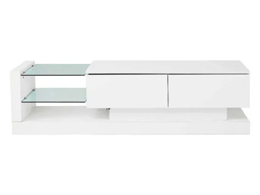 Glanzend Tv-Meubel Met 2 Deuren En 2 Glazen Planken - Spaanplaat - Led'S - Wit