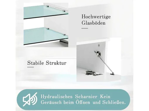 Glanzend Tv-Meubel Met 2 Deuren En 2 Glazen Planken - Spaanplaat - Led'S - Wit