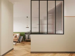 Glazen Binnenraam In Aluminium Met Poedercoating En Getextureerd Gehard Glas - 120 X 130 Cm - Zwart - Vietra
