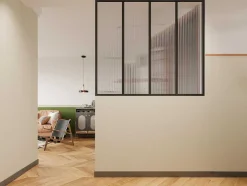 Glazen Designbinnenraam Van Gepoederlakt Aluminium En Gehard Textuurglas 120 X 105 Cm Zwart Vietra