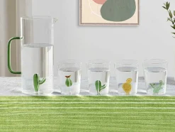 Glazen Karaf Met Cactus - Transparant En Groen - O14,5 X H24 Cm - Olata