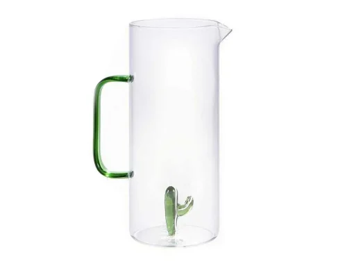 Glazen Karaf Met Cactus - Transparant En Groen - O14,5 X H24 Cm - Olata
