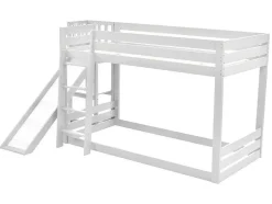 Grenen Stapelbed Met Plank En Glijbaan + Lattenbodem - 90X200Cm - Wit