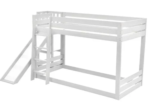Grenen Stapelbed Met Plank En Glijbaan + Lattenbodem - 90X200Cm - Wit