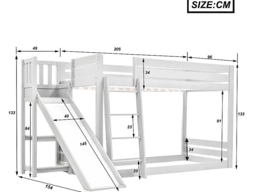 Grenen Stapelbed Met Plank En Glijbaan + Lattenbodem - 90X200Cm - Wit