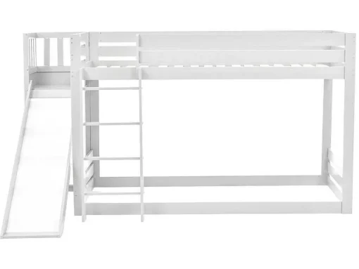 Grenen Stapelbed Met Plank En Glijbaan + Lattenbodem - 90X200Cm - Wit