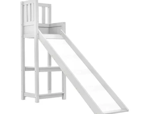 Grenen Stapelbed Met Plank En Glijbaan + Lattenbodem - 90X200Cm - Wit