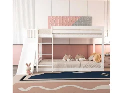 Grenen Stapelbed Met Plank En Glijbaan + Lattenbodem - 90X200Cm - Wit