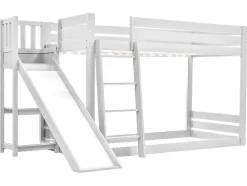 Grenen Stapelbed Met Plank En Glijbaan + Lattenbodem - 90X200Cm - Wit