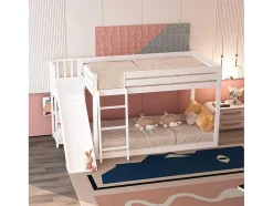 Grenen Stapelbed Met Plank En Glijbaan + Lattenbodem - 90X200Cm - Wit