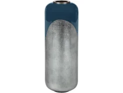 Grote Geemailleerde Metalen Vaas - D. 30 X H. 82 Cm - Zwart Met Bladzilver - Perlin