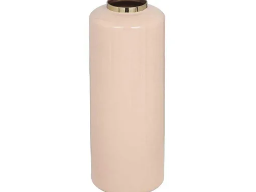 Grote Geemailleerde Metalen Vaas - D. 19 X H. 50 Cm - Beige En Goud - Goriat
