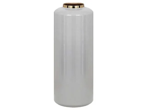 Grote Geemailleerde Metalen Vaas - D. 19 X H. 50 Cm - Grijs En Goud - Goriat