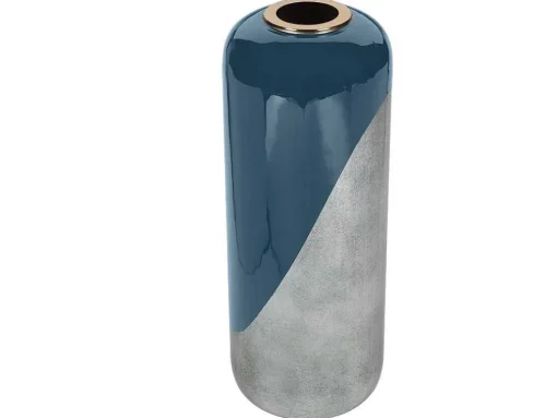 Grote Geemailleerde Metalen Vaas - D. 30 X H. 82 Cm - Zwart Met Bladzilver - Perlin