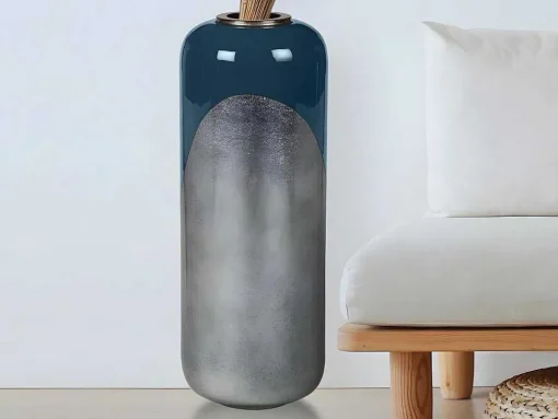 Grote Geemailleerde Metalen Vaas - D. 30 X H. 82 Cm - Zwart Met Bladzilver - Perlin