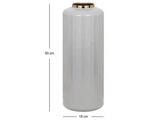 Grote Geemailleerde Metalen Vaas - D. 19 X H. 50 Cm - Grijs En Goud - Goriat