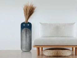 Grote Geemailleerde Metalen Vaas - D. 30 X H. 82 Cm - Zwart Met Bladzilver - Perlin