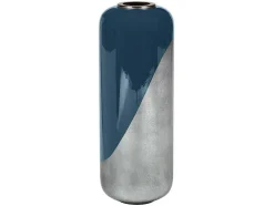 Grote Geemailleerde Metalen Vaas - D. 30 X H. 82 Cm - Zwart Met Bladzilver - Perlin