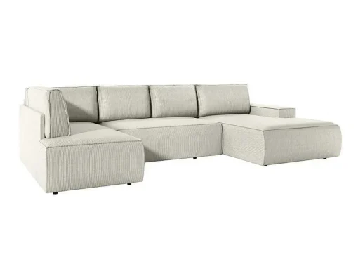 Grote Omkeerbare Hoekbank Van Beige Ribfluweel Amelia