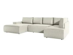 Grote Panoramische Omkeerbare Hoekslaapbank Met Hoek Links Van Beige Ribfluweel Amelia