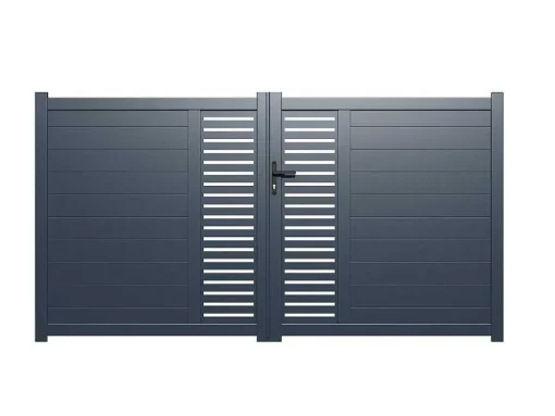 Halfopengewerkte Aluminium Draaipoort Met Motief B350 X H179 Cm Antraciet Orist Ii