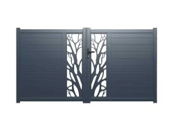 Halfopengewerkte Aluminium Draaipoort Met Motief B350 X H179 Cm Antraciet Labrit Ii