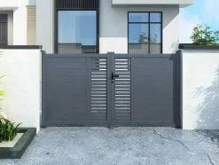 Halfopengewerkte Aluminium Elektrische Draaipoort Met Motief B300 X H164 Cm Antraciet Orist Ii