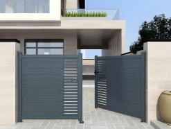 Halfopengewerkte Aluminium Elektrische Draaipoort Met Motief B300 X H164 Cm Antraciet Orist Ii