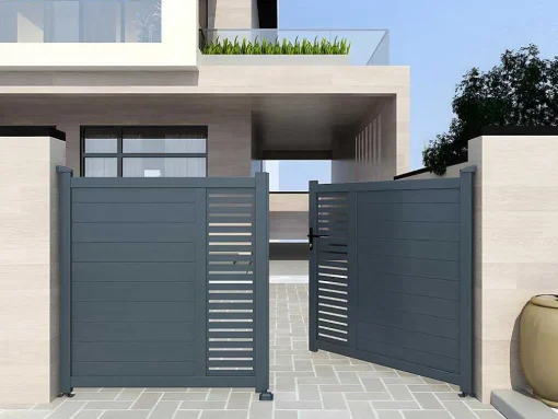 Halfopengewerkte Aluminium Elektrische Draaipoort Met Motief B300 X H164 Cm Antraciet Orist Ii
