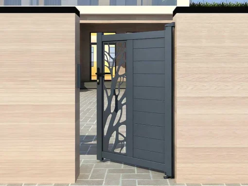 Halfopengewerkte Aluminium Draaipoort Met Motief B100 X H164 Cm Antraciet Labrit Ii