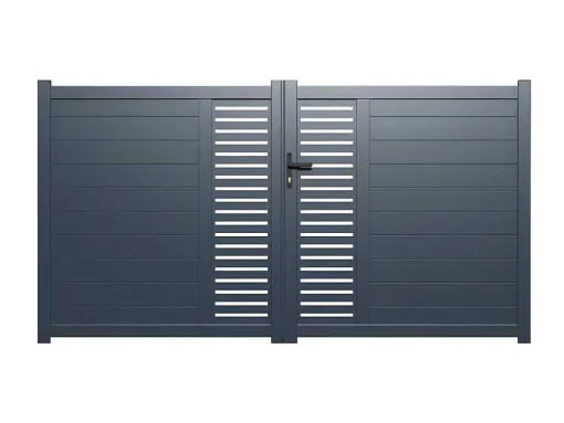 Halfopengewerkte Aluminium Elektrische Draaipoort Met Motief B300 X H164 Cm Antraciet Orist Ii