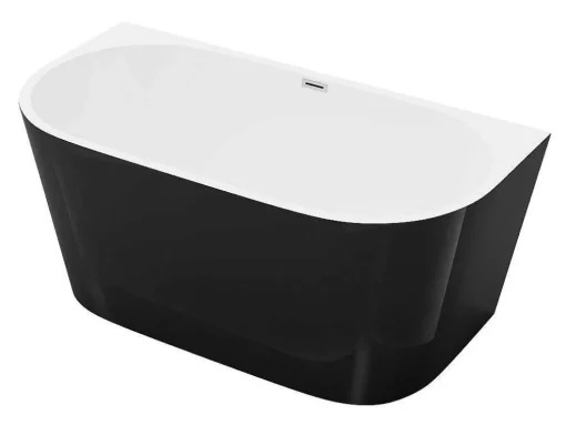 Halfvrijstaand Bad - 200 Liter - 149,5 X 75 X 58 Cm - Glanzend Zwart - Acryl - Divina