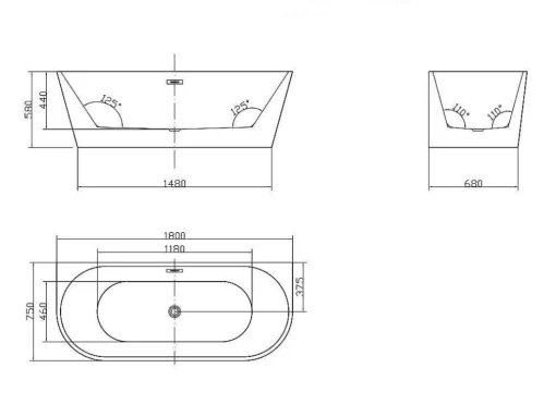 Halfvrijstaand Bad Divina -200L - 150X75X58Cm - Wit