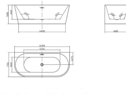 Halfvrijstaande Badkuip Divina - 170 X 75 X 58 Cm - 245L- Wit