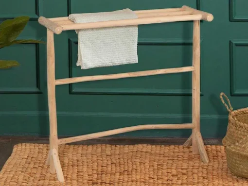 Handdoekhouder Op Poten Van Massief Teakhout - L80 Cm X D29 Cm X H75 Cm - Fodna