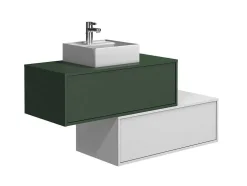 Hangend Badkamermeubel Groen En Wit Met Enkele Wastafel En Twee Laden - 94 Cm - Teana Ii