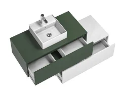Hangend Badkamermeubel Groen En Wit Met Enkele Wastafel En Twee Laden - 94 Cm - Teana Ii