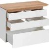 Hangend Badkamermeubel Met Wastafel, Zuil En Spiegelkast - Naturel En Wit - 94 Cm - Anid